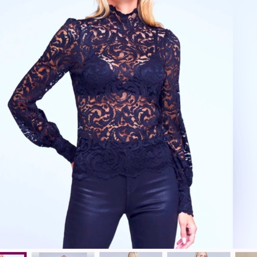 L’Agence black lace ruffle-neck blouse, Medium